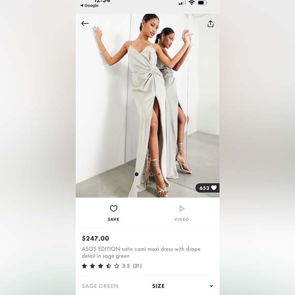 ASOS Edition Sage Green long Satin Dress suitable for bridesmaid or grad season. - Picture 2 of 6
